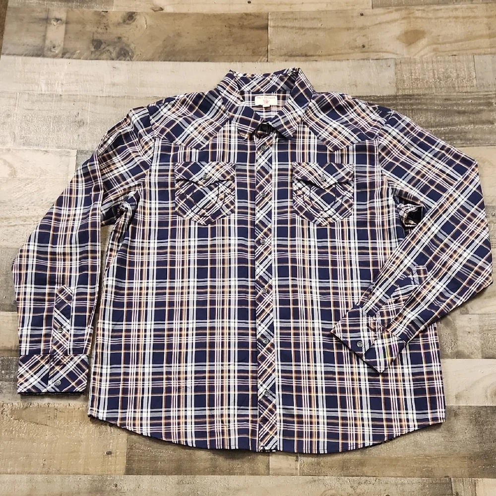 True Religion Plaid Shirt‎ Blue and White Button Down Shirt Mens 3XL